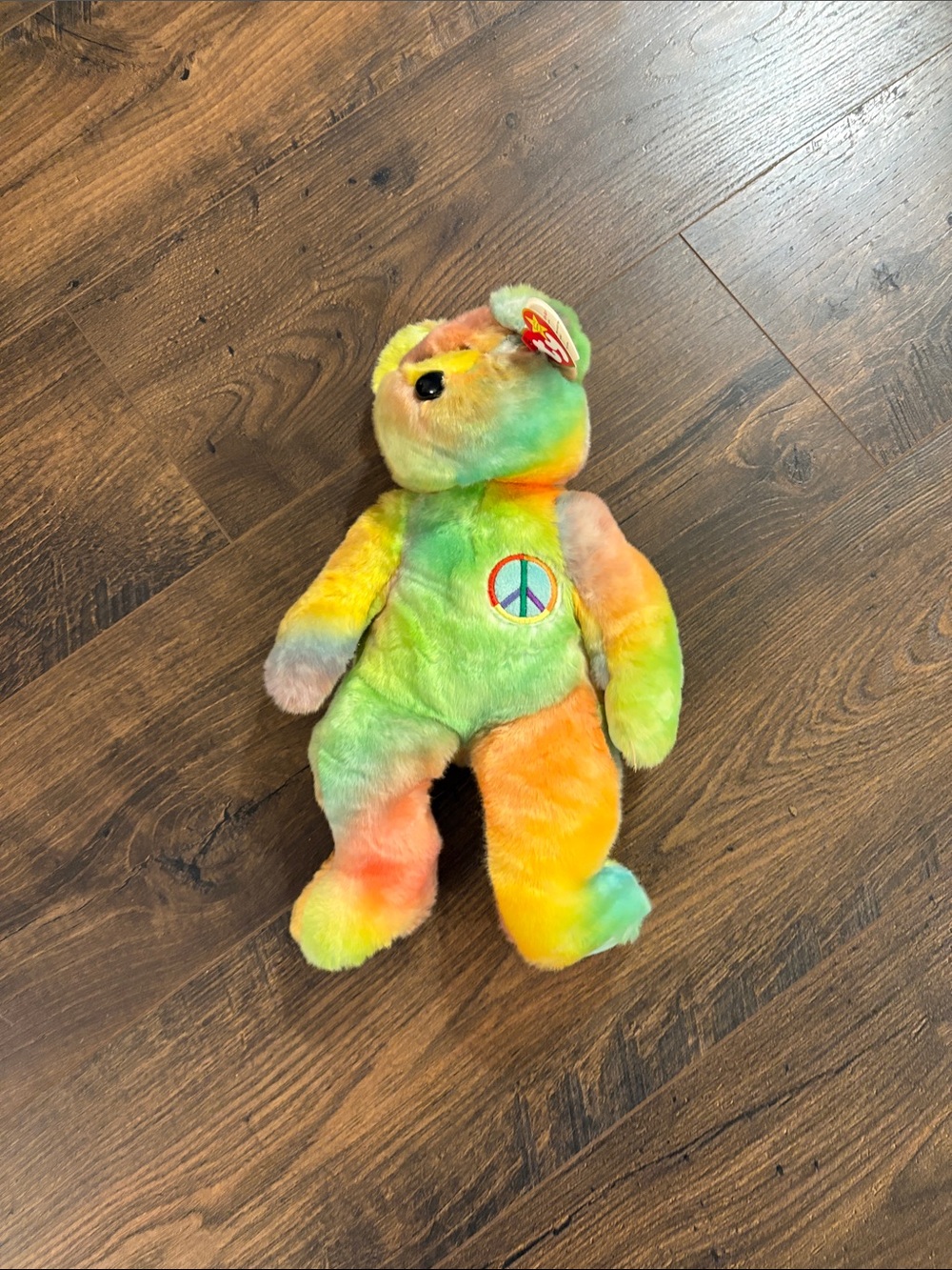 Peace Ty Rainbow Tie-Dye Beanie Plush Bear with Peace Sign